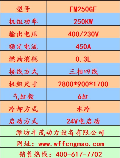 供应潍坊250kw/250千瓦柴油发电机组作备用电源、消防电源图片