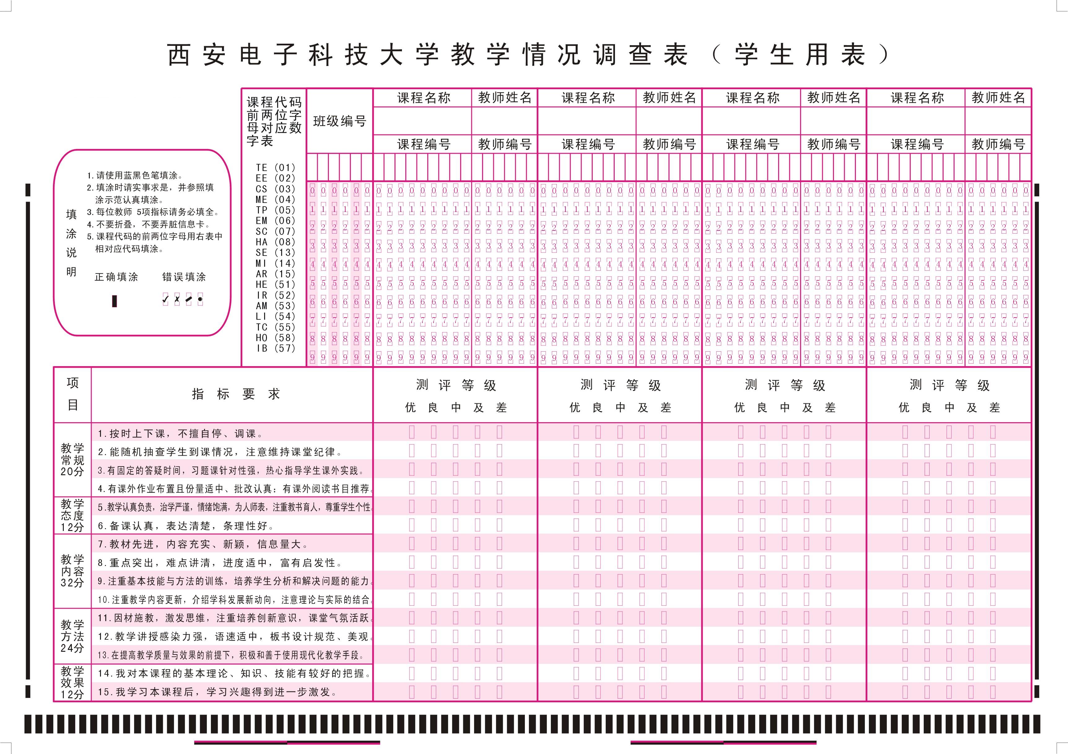 供应教学测评表