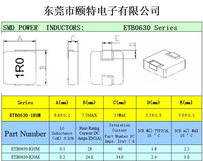 东莞市一体成型大电流电感ETB0630厂家