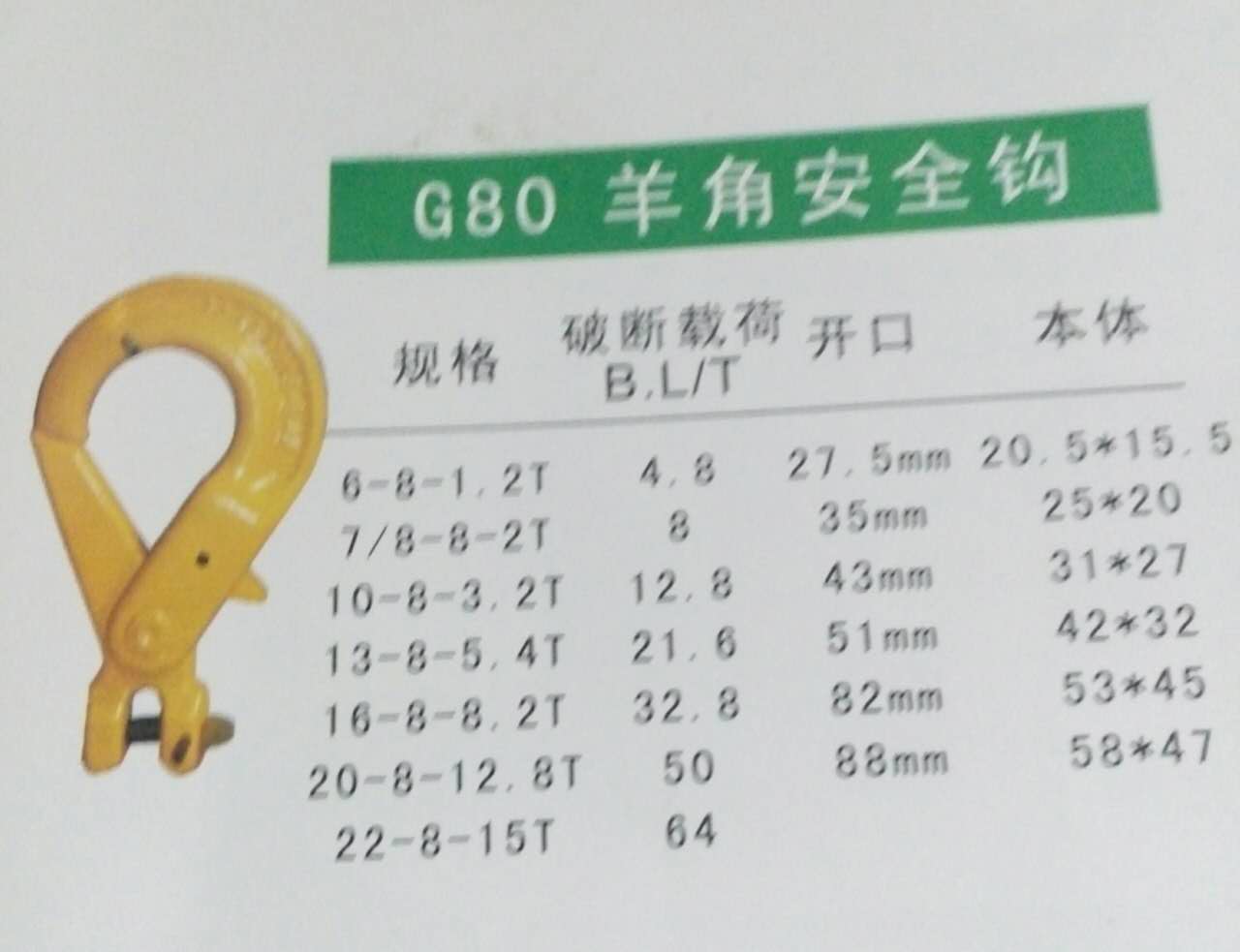 G80羊角安全钩2T图片