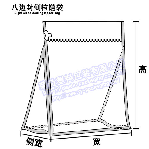 八边封侧拉链袋-袋型模型图