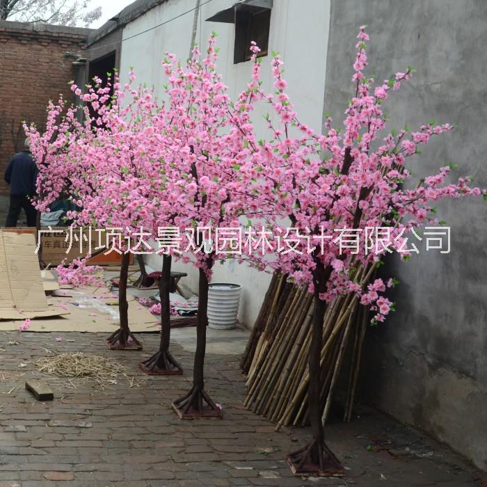 仿真桃花树广州市庆缘景观仿真桃花树 高仿桃花树 仿真桃花枝批发 道路装饰假桃花树