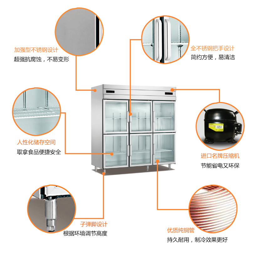 厨房立式不锈钢玻璃门冷柜 厨房设备 商用厨房设备 立式不锈钢玻璃门冷柜