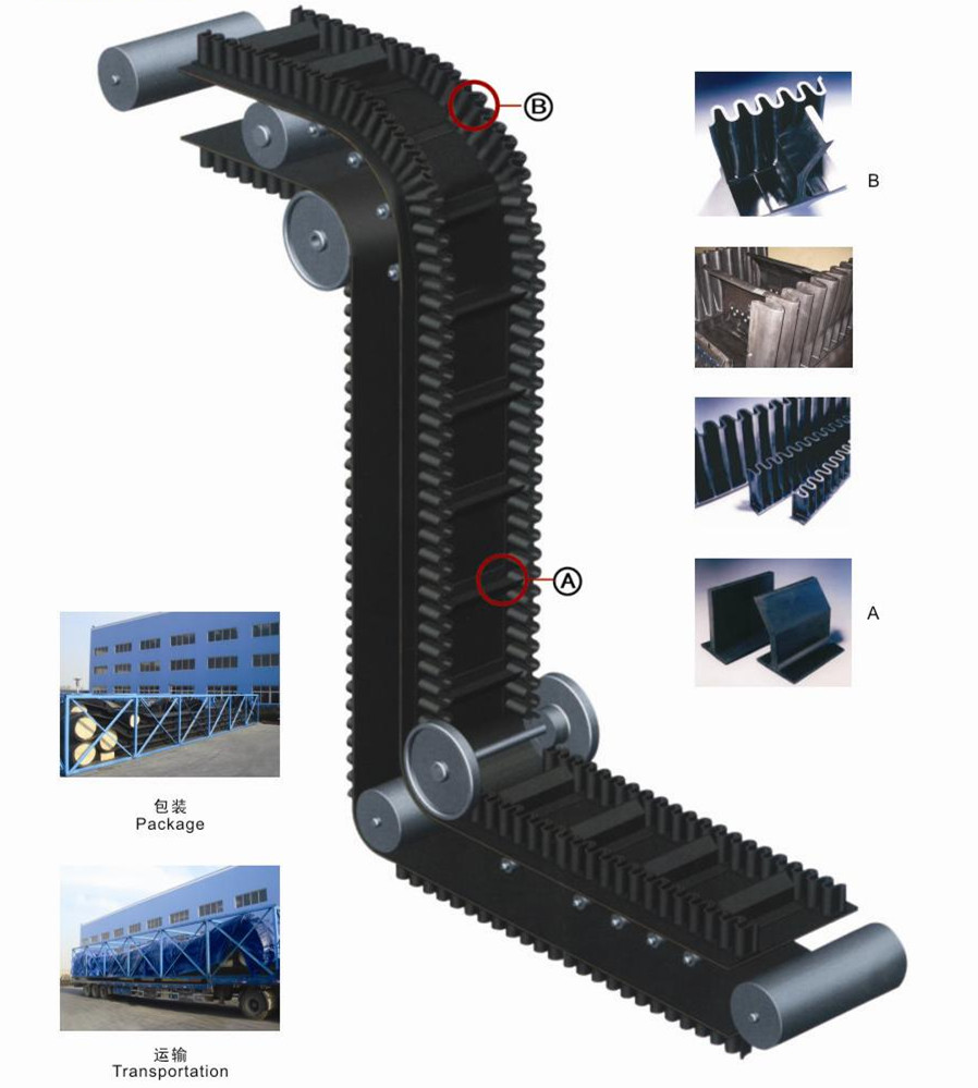 华夏橡胶直供大倾角波状挡边橡胶输送带耐寒、耐磨输送带图片