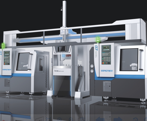 宫铁精机 整机自动化 ：精密CNC+3轴龙门机械手图片