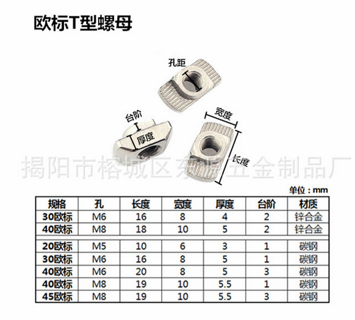 欧标T型螺母锌合金船型螺母镀镍铝图片