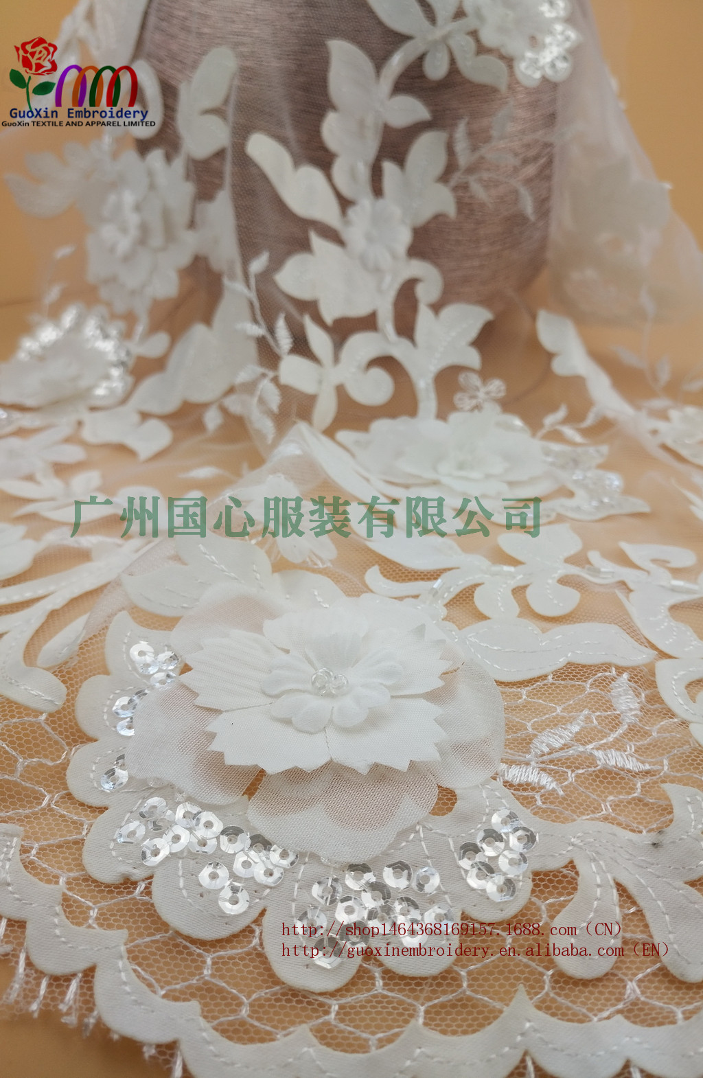 婚纱礼服蕾丝3D立体花专业批发蕾丝花边面料时尚女装面料3D立体花婚纱蕾丝图片