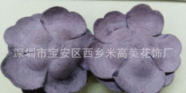 2017广东儿童流行仿皮绒料，超纤维料定型花，冲床茶花花朵图片