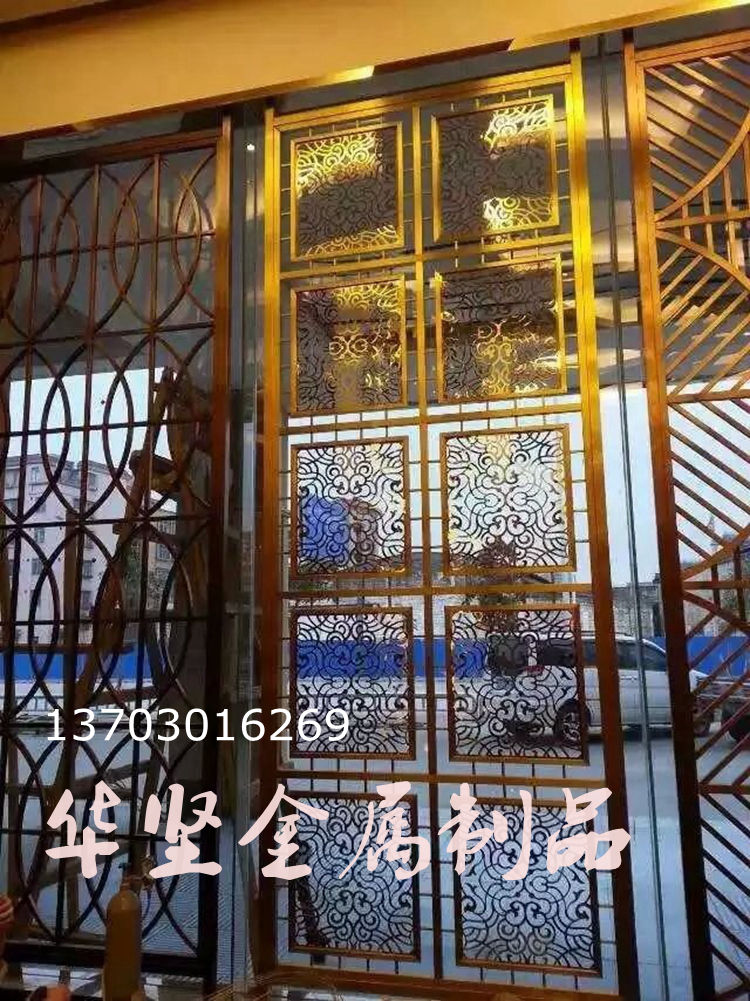 不锈钢屏风玫瑰金浮雕屏风办公楼空间隔断酒店大堂古铜屏风不锈钢隔断背景墙图片