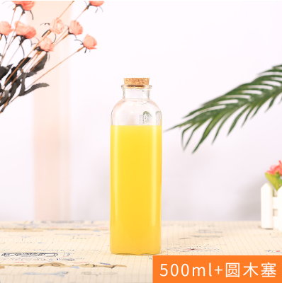 饮料瓶 奶茶瓶冷泡茶玻璃瓶 木塞直身瓶 奶茶杯 许愿玻璃瓶 350ml饮料瓶含 饮料瓶 奶茶瓶