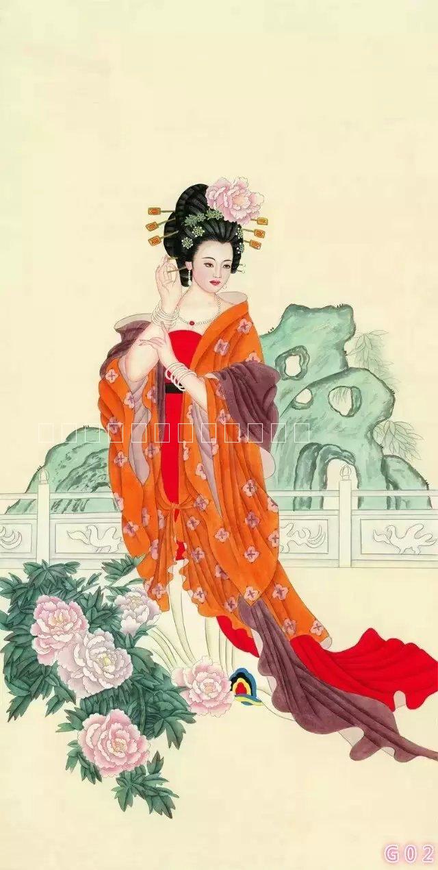 手绘中式古典四大美女国画框装饰画图片