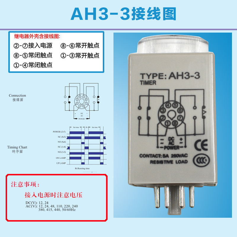 嘉阳时间继电器AH3-3限时继电器220V通电延时继电器24V计时器时间制图片