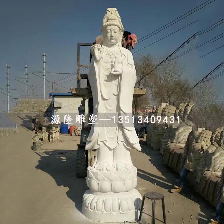 厂家供应石雕观音汉白玉观音菩萨像寺庙景区佛像摆件图片