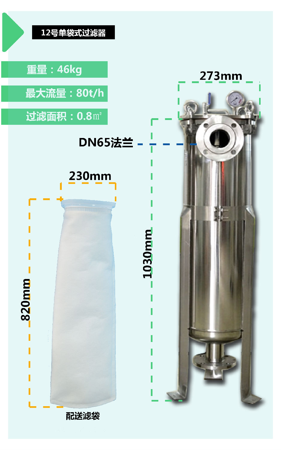 顶入单袋式过滤器不锈钢单袋式过滤器图片