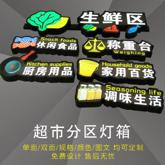 商场发光吊牌超市区域LED灯箱发光字招牌定做分区灯箱分类指示牌图片