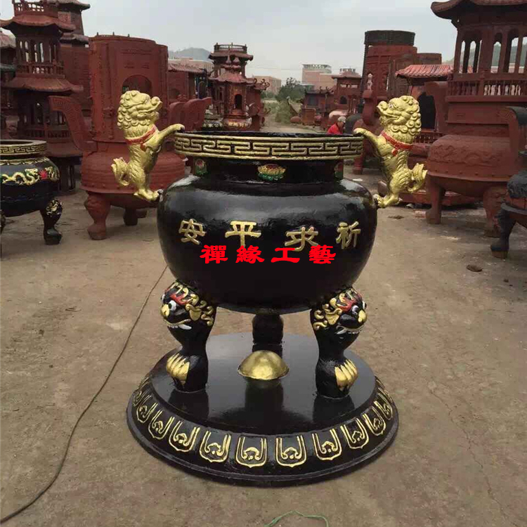 圓形平口獅耳香爐圖片