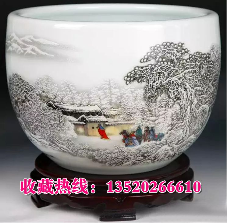 三顧茅廬粉彩雪景珍藏缸 張松茂圖片