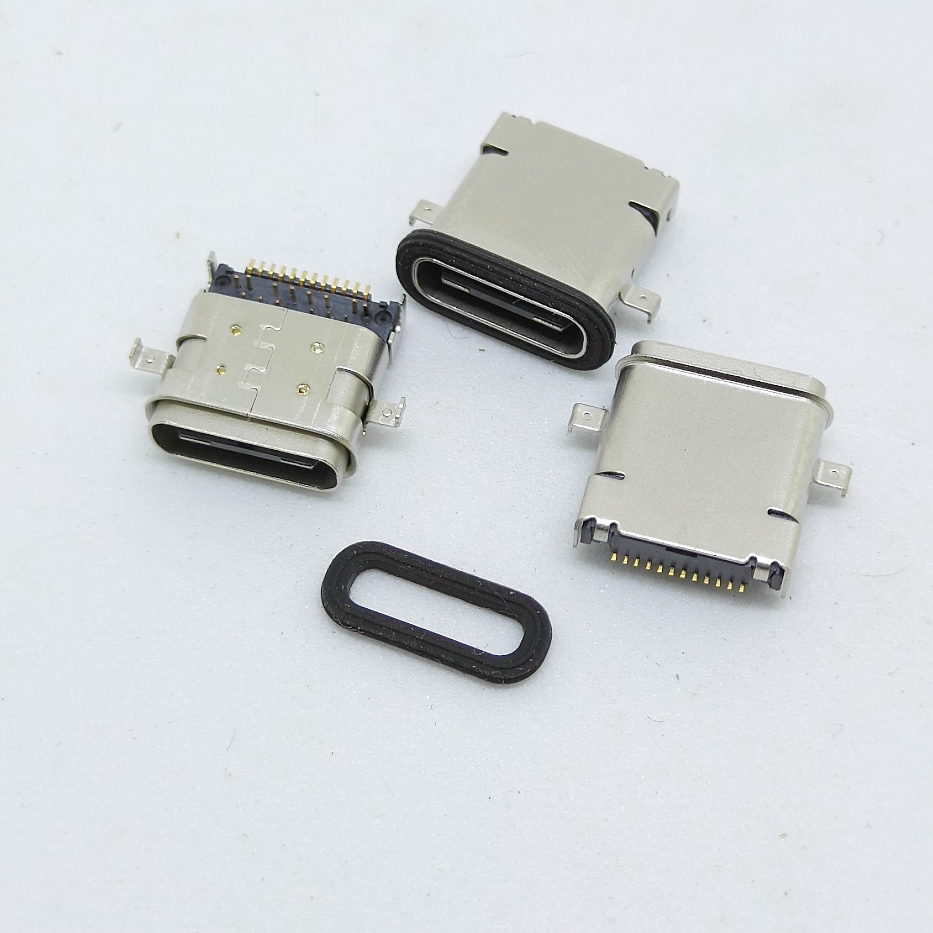 防水usb type-c母座双外壳前插后贴24PIN SMT+DIP 带防水圈