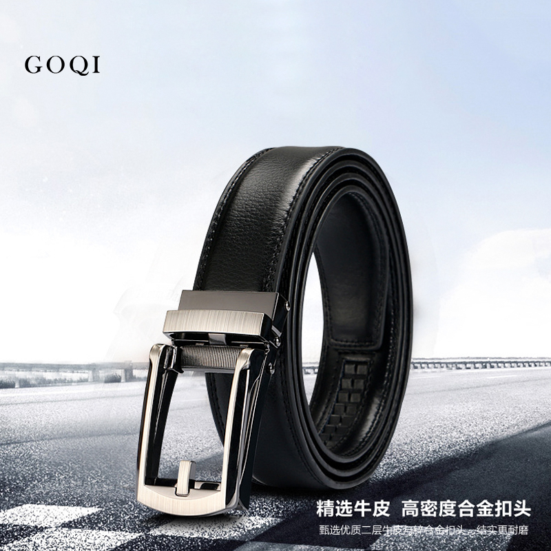 GOQI 假针刺皮带自动扣皮带CGOQI 假针刺皮带自动扣皮带Comfort Click Belt男士专头层牛皮