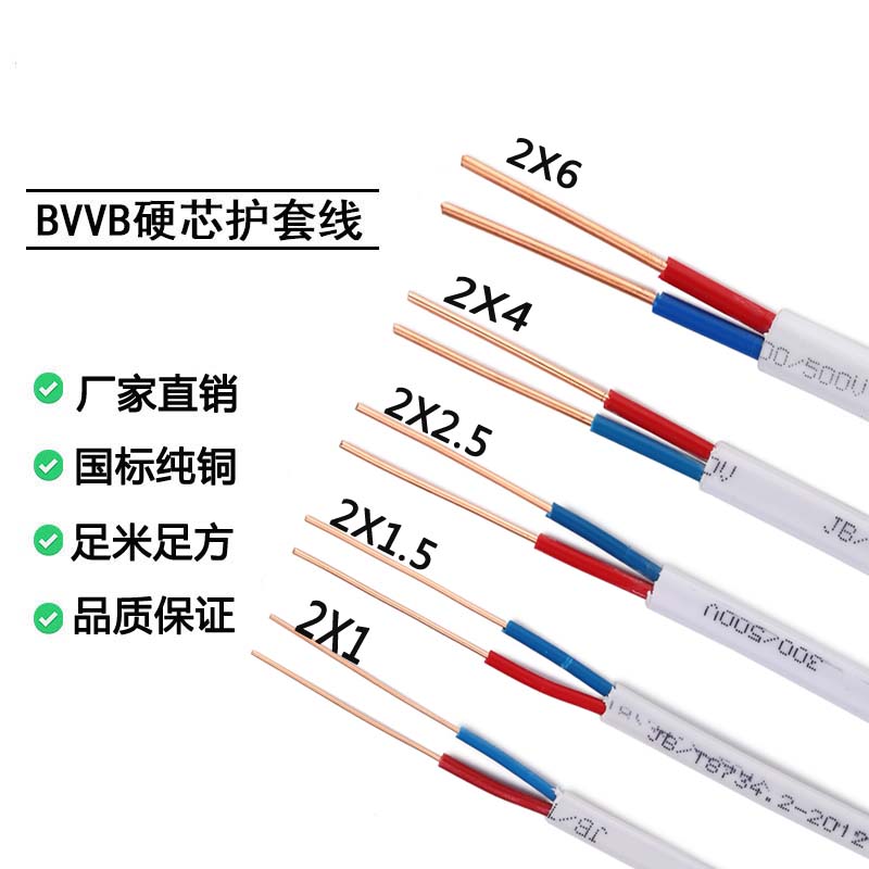 双芯BVVB护套线 金环宇电缆1 1.5 2.5 4 6双芯BVVB护套线硬铜芯线2*4【100米】图片