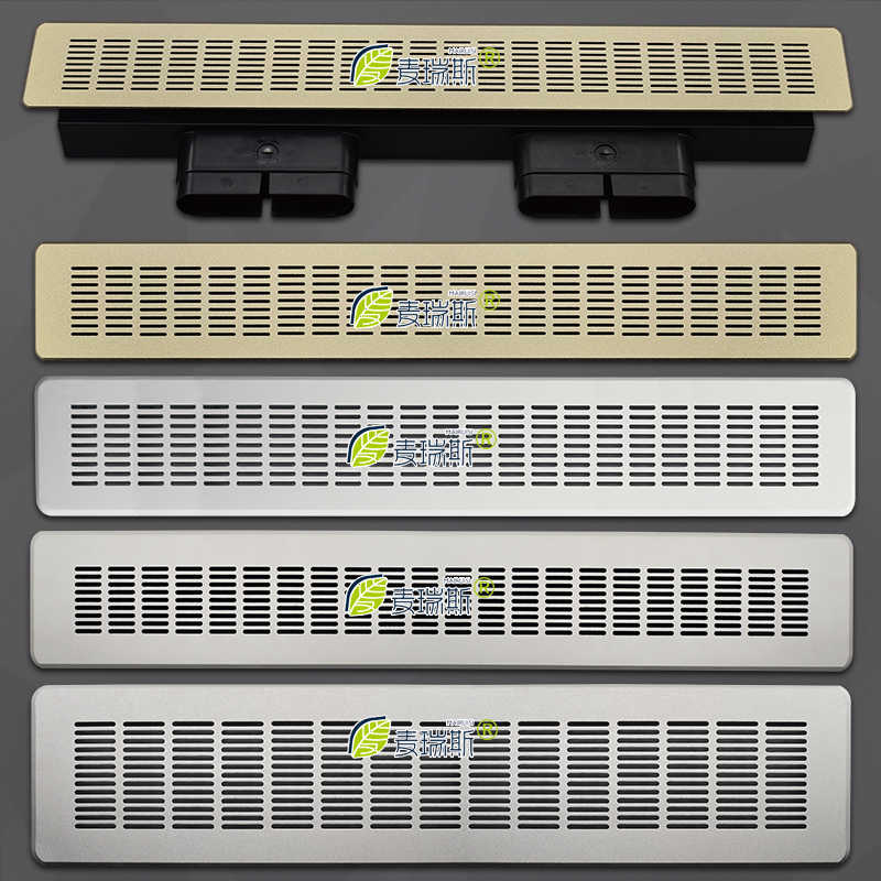 定制地送风出风口锈钢ABS长条形出风口及扁管配套风口金属配件铝合金地板送风口面罩 木纹地送风出风口