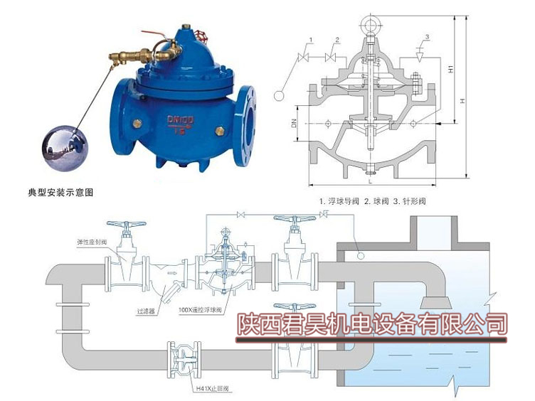 水箱遥控浮球阀 远程自动补水阀 液压水位控制阀100X水塔水池角式液位控制器图片