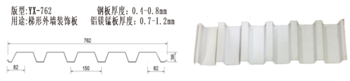 供应压型彩钢板金属屋面墙面专用YX-762型厚度0.6mm图片