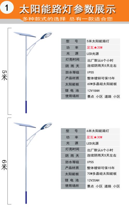 吉林新农村太阳能路灯6米30W图片