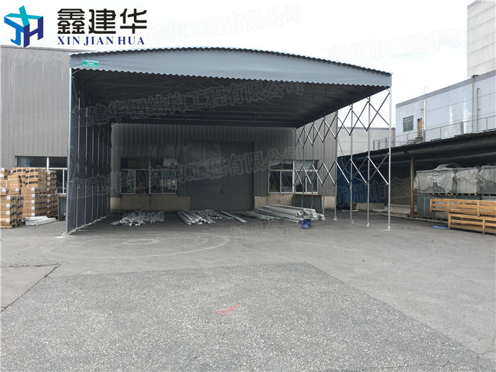 罗庄区工厂仓库悬空推拉伸缩雨棚精工细作 移动推拉雨棚厂家定制图片