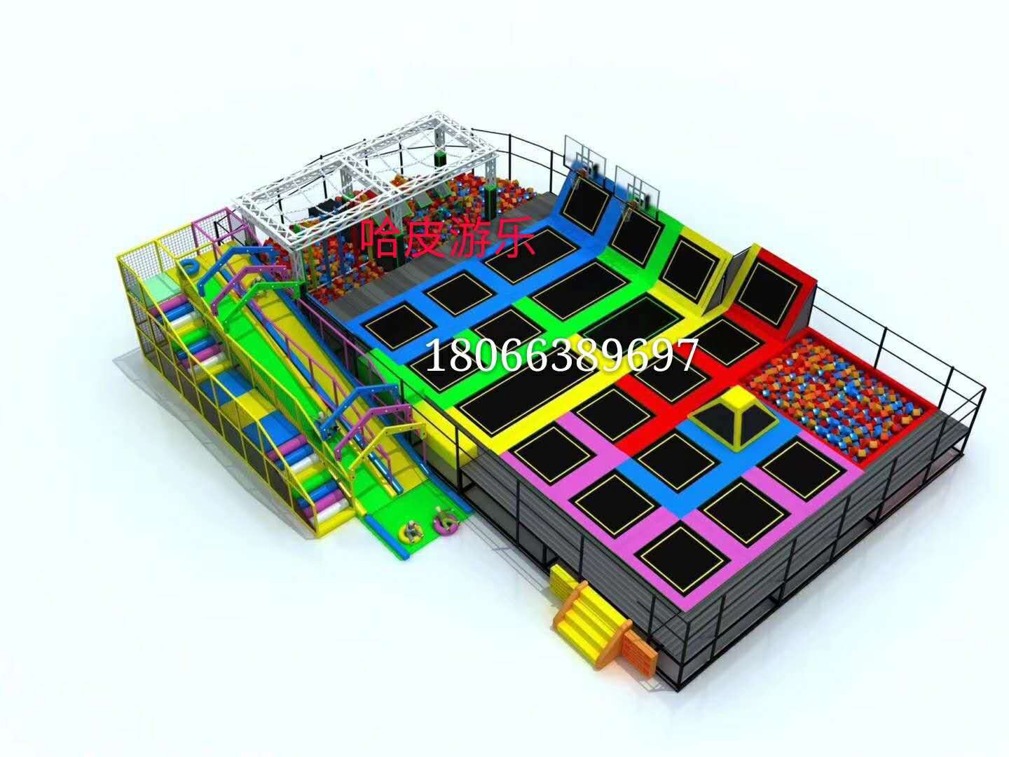 儿童乐园设备超级大蹦床飞跃滑梯图片