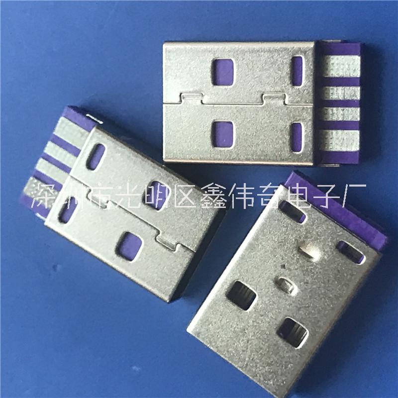 USB 2.0公头 4P焊线 紫色胶芯 大电流 5A高导铜 AM快充 连接器 USB 2.0公头 紫色胶芯