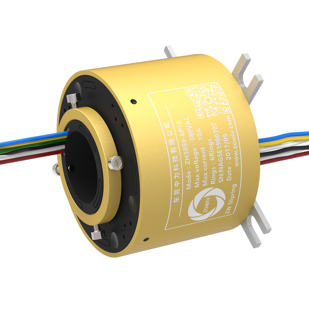 供应高品质镀金过孔导电滑环，2路6路过孔38mm空心轴集电环图片