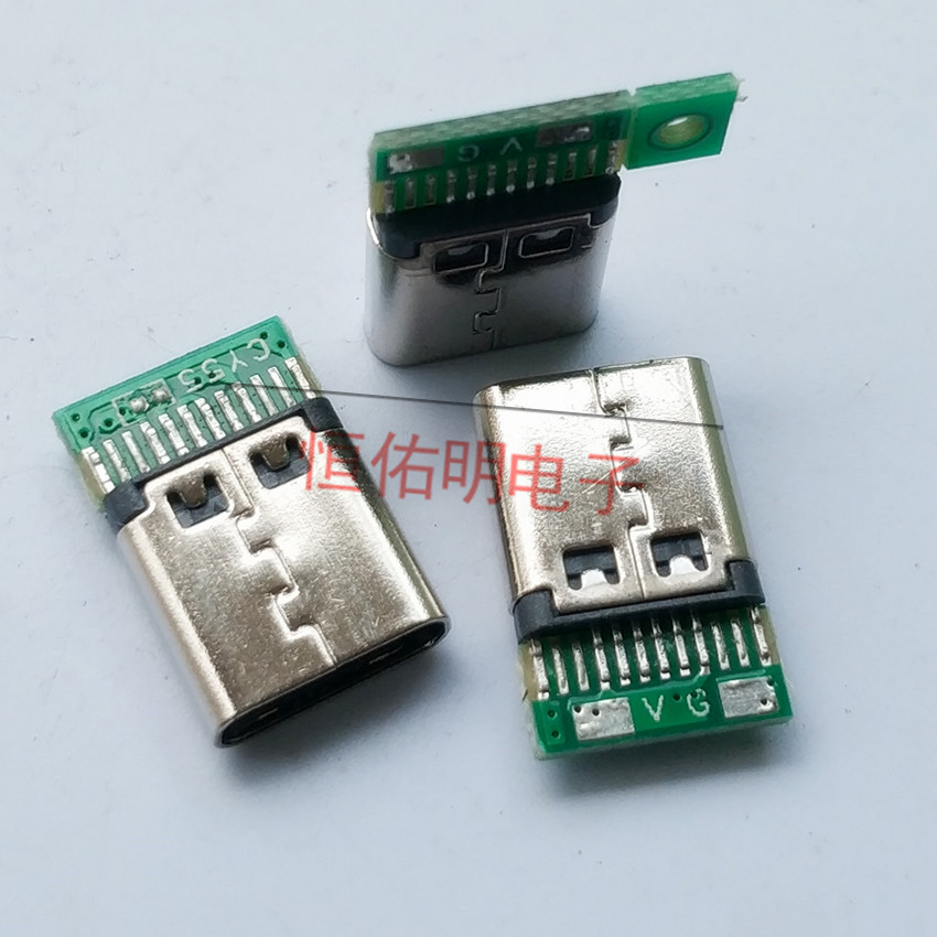 USB Type-c 带板母座 焊线插座 24P带PCB测试座   Type-c测试座图片