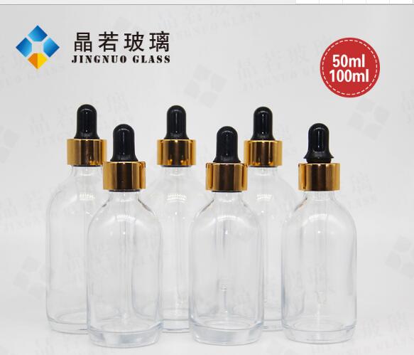 新款玻璃滴管瓶 24K黄金精华液瓶子100ml 精油瓶化妆品包材图片