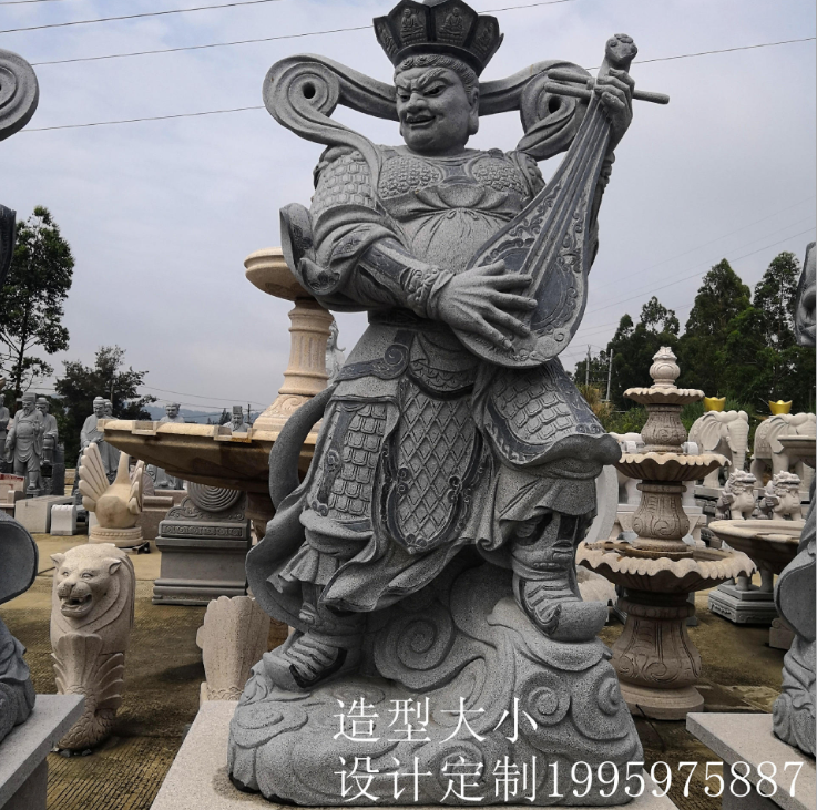 福建石雕 芝麻黑 四大金刚雕塑 惠安古建 寺庙花岗岩 福建石雕四大天王供应商图片