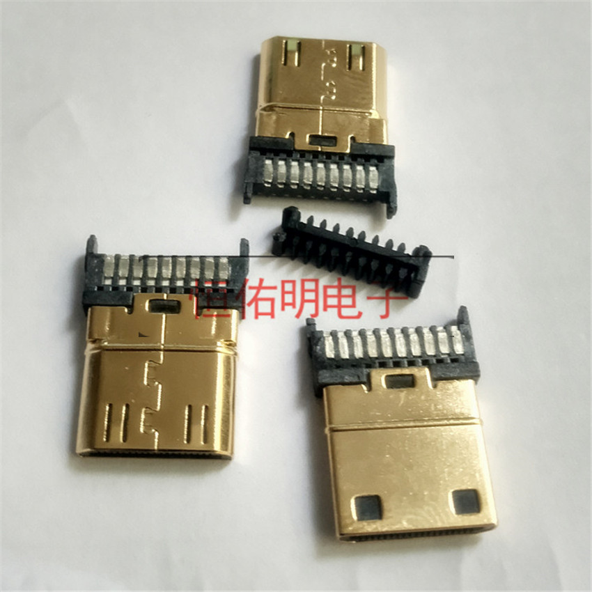 MINI HDMI 19P焊线公头 可带线夹 夹板插头 镀金镀镍 MINI HDMI19P焊线公头图片