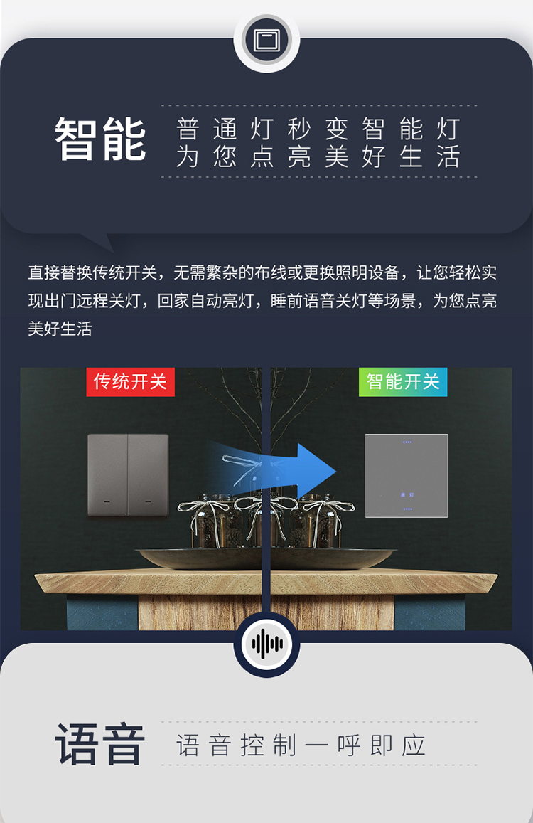 zigbee智能开关声控智能开关住小助zigbee智能开关声控天猫精灵控制面板小度声控全屋家居系统 zigbee智能开关声控