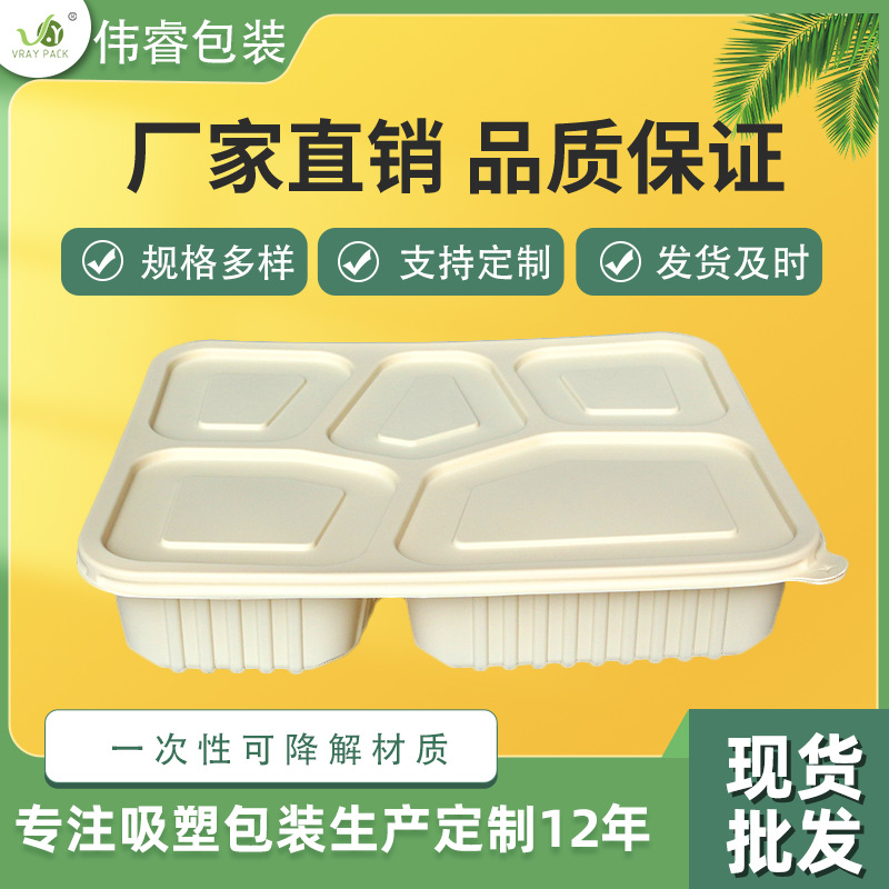 一次性餐盒可降解玉米淀粉长方形外卖打包盒快餐便当5格沙拉饭盒