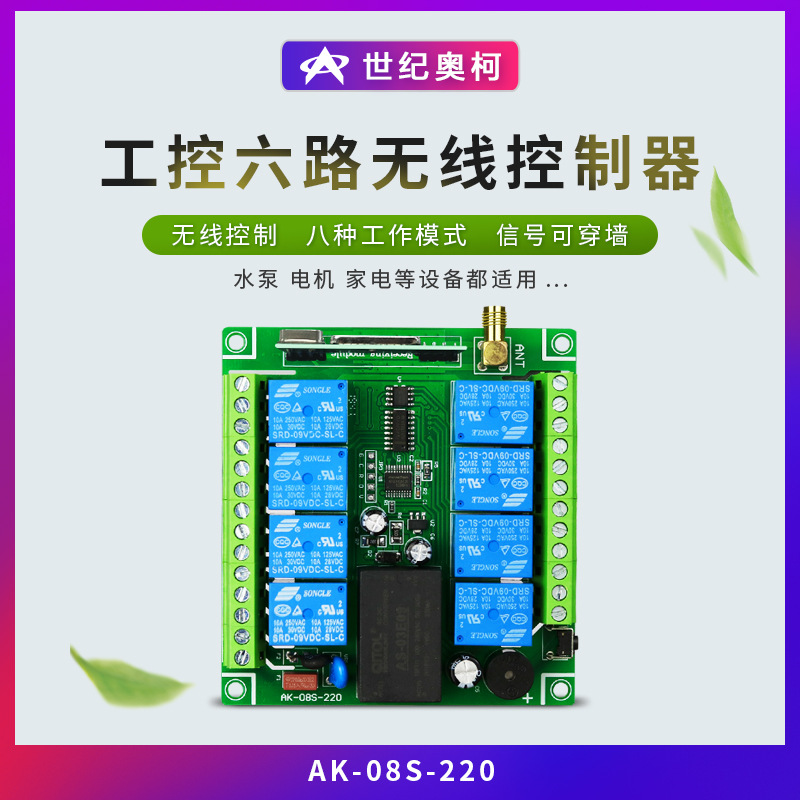 工控220V8路开关 灯具电源电机水泵 配电箱 家电改装无线遥控开关 学习八路遥控开关图片