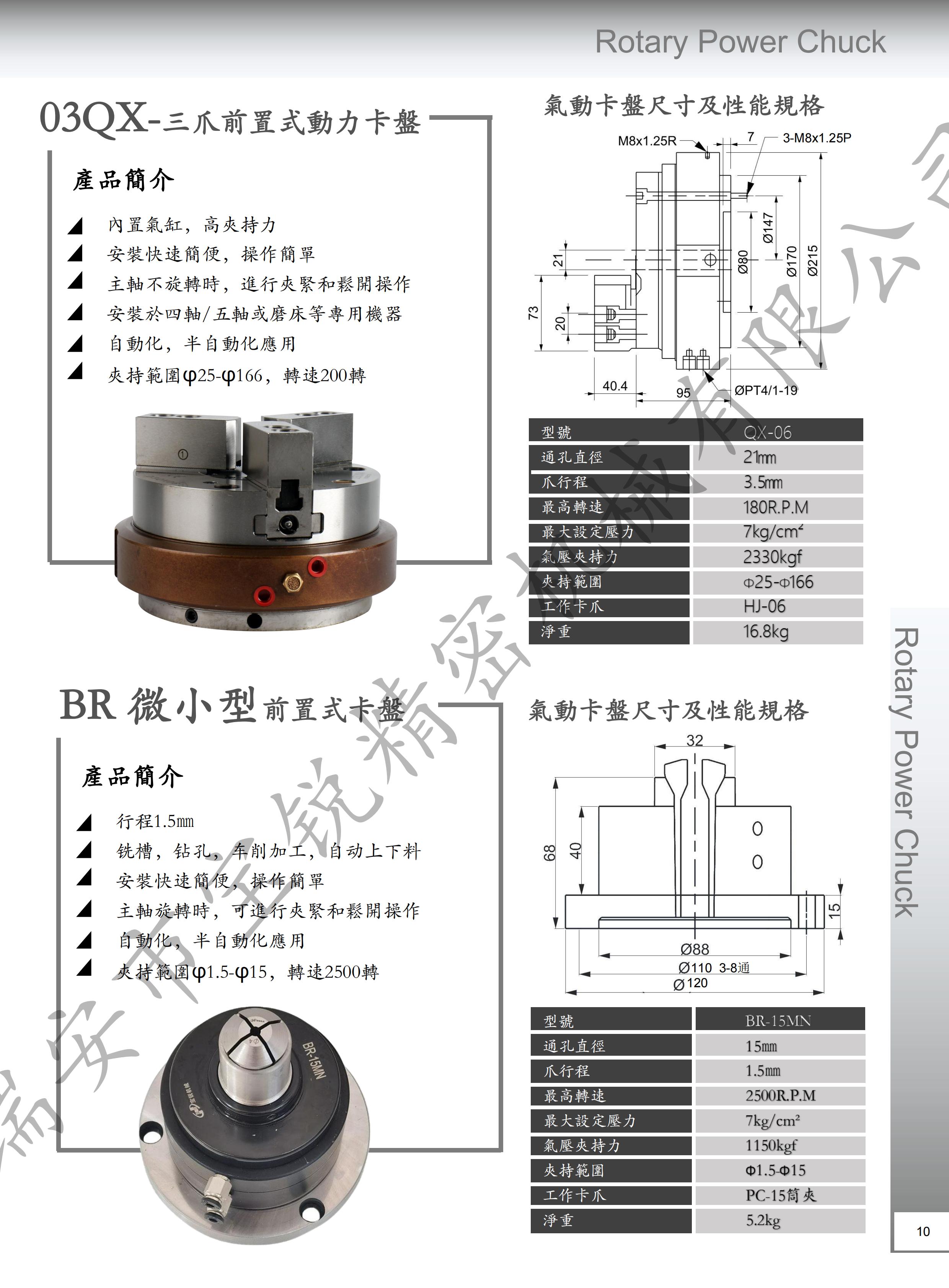 宝锐03QX三爪前置式气动卡盘 四轴五轴磨床中空气动三爪卡盘图片