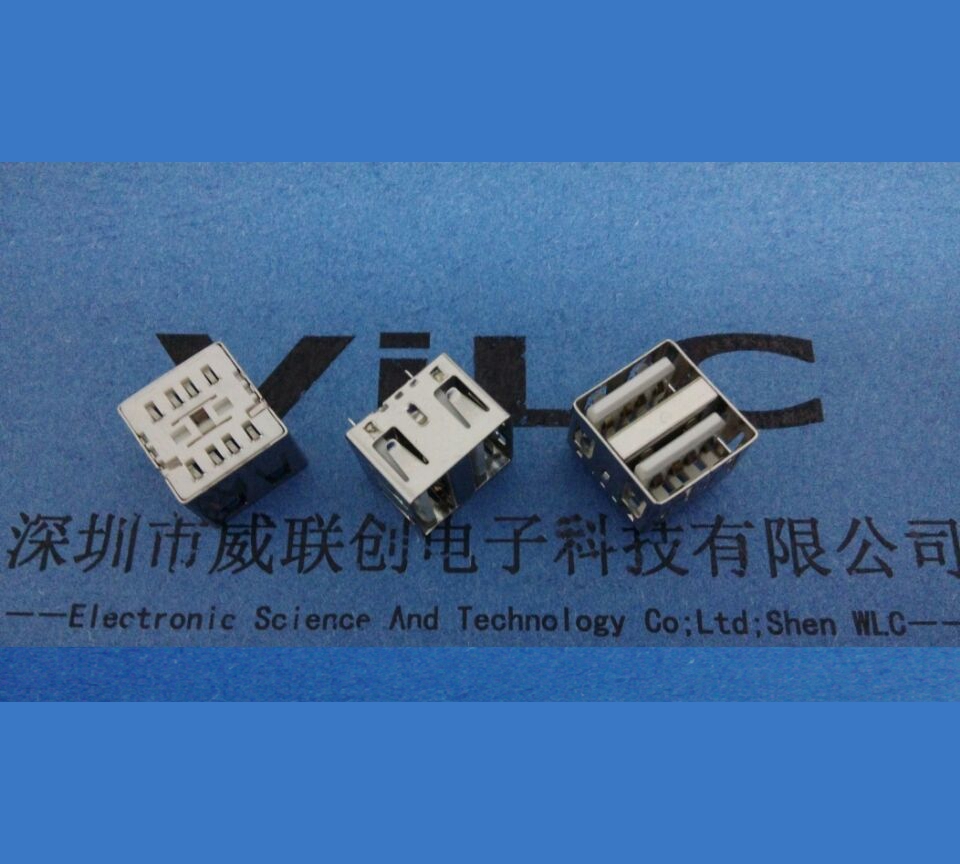 短体180度 双层USB母座 短体10.5MM（白胶）直边双层USB连接器