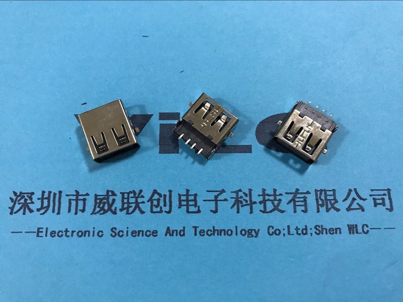 AF 180度 USB2.0母座 沉板SMT 四脚前贴后插 平口USB2.0连接器图片