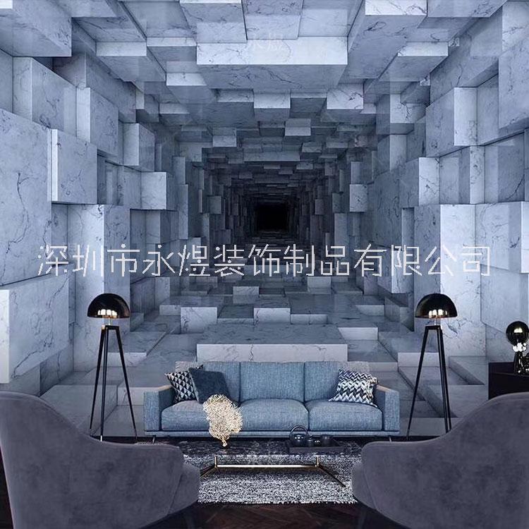 3d科技感壁画公司前台展厅壁纸立体几何墙布电竞网吧酒吧KTV墙纸