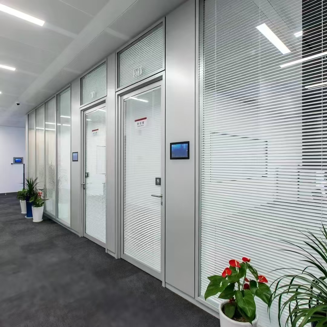 會議室鋼鋁百葉玻璃隔斷霧化玻璃隔墻磨砂玻璃屏風門圖片