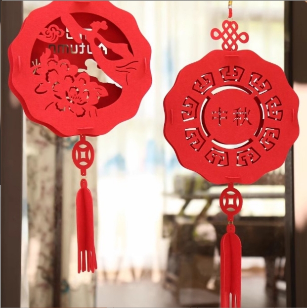河北中秋節(jié)國慶節(jié)商場活動(dòng)裝飾扁圓燈籠中國風(fēng)場景布置商場毛氈布掛飾 毛氈紅燈籠價(jià)格