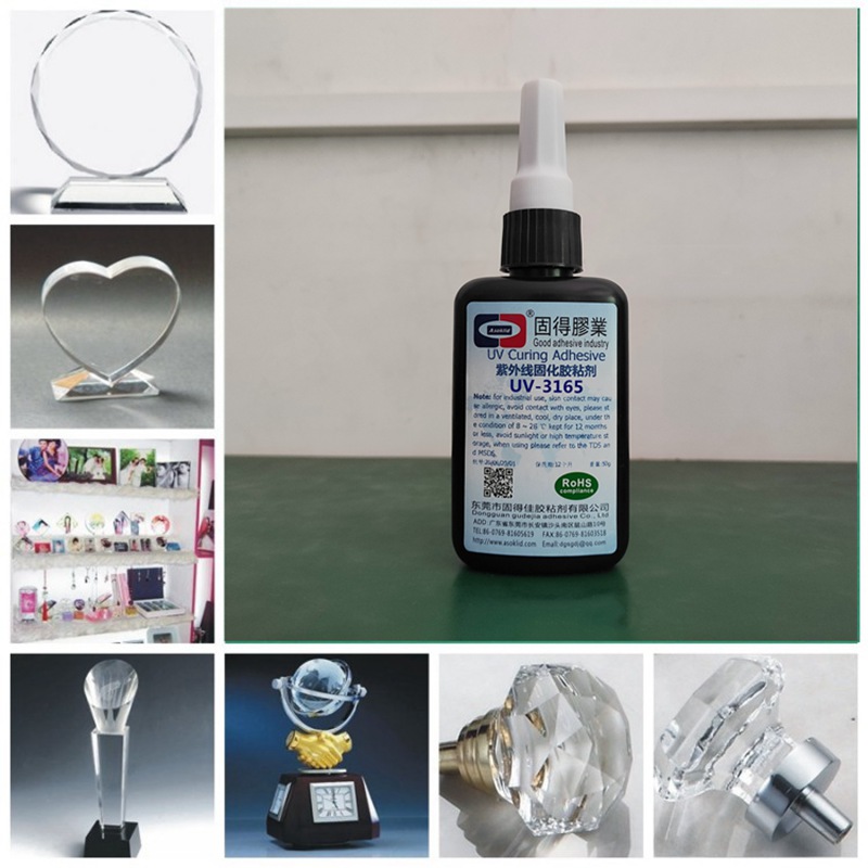 ASOKLID牌UV-3165玻璃、水晶粘金屬UV無影膠水，紫外線固化膠粘劑