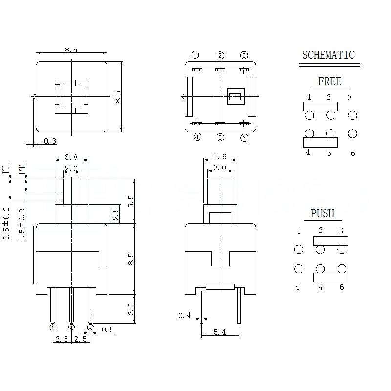 8.5*8.5帶鎖開關(guān)電器設(shè)備自動化通訊汽車電子儀器儀表電動工具開關(guān)