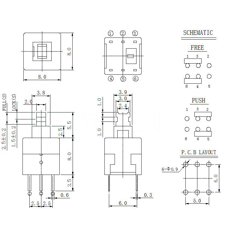 8*8帶鎖開關(guān)電器設備自動化通訊汽車電子儀器儀表電動工具開關(guān)