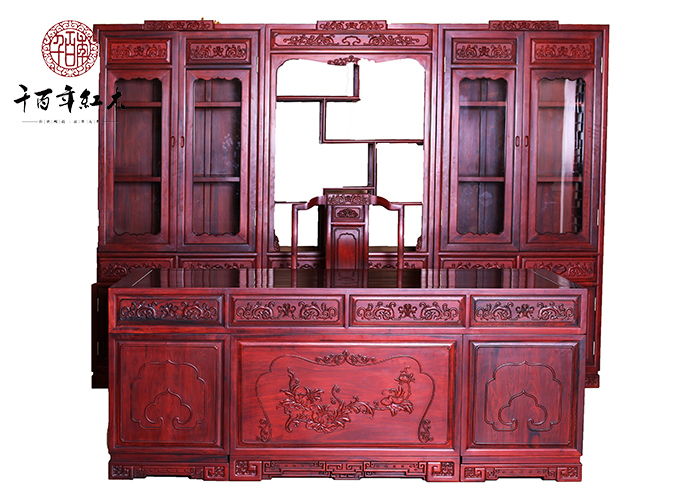 紅酸枝家具 千百年紅木古典書(shū)柜 錦瑟年華書(shū)柜