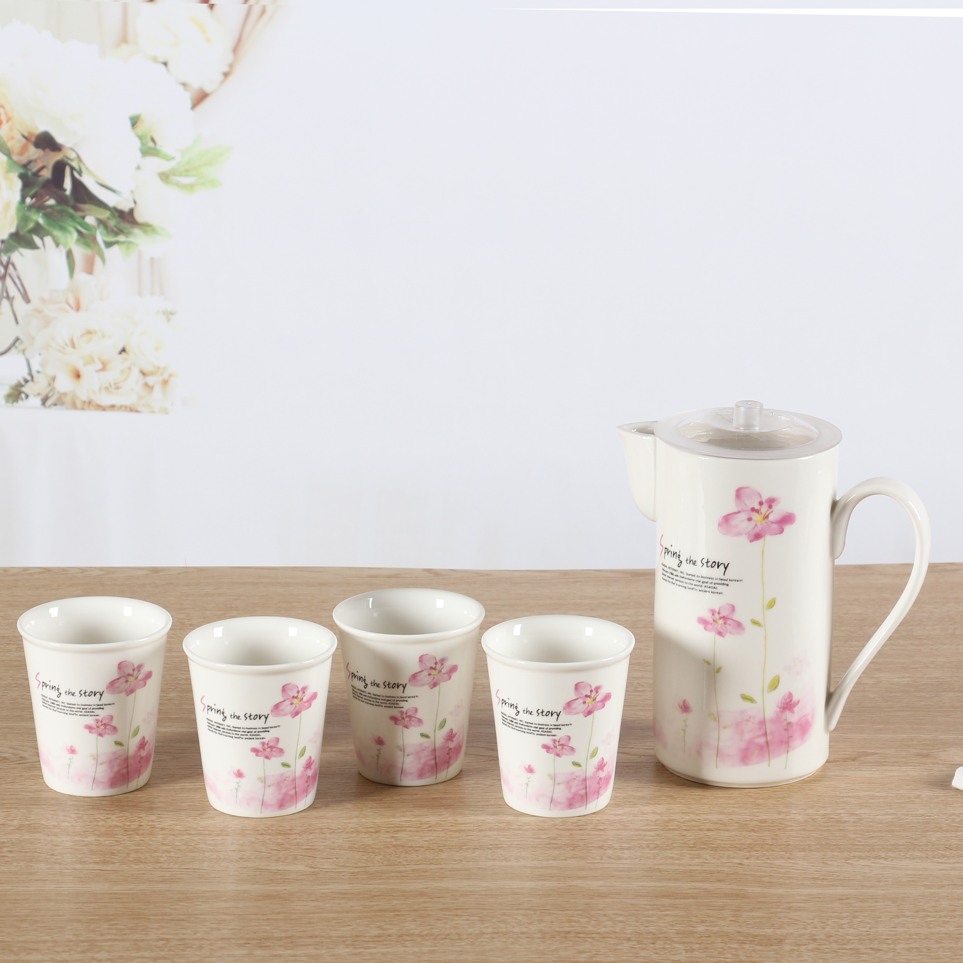 *陶瓷水具套裝 創(chuàng)意冷水壺茶具禮品 耐熱飲杯具組合 可印LOGO 陶瓷1壺4杯冷水壺套裝